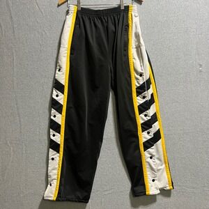Y2K Track Pants Mens Size L Black White Yellow Snap Buttons Streetwear